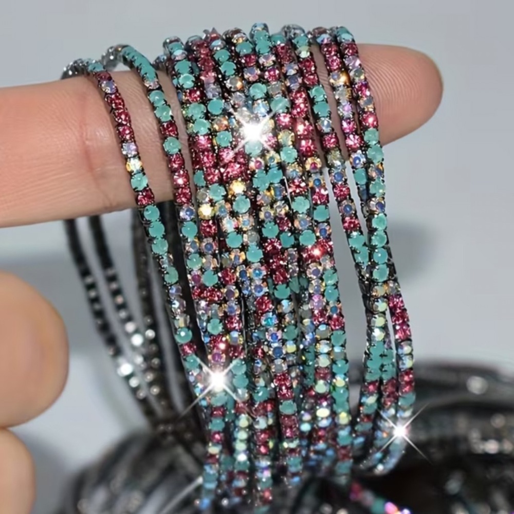 Sparkling Jelly Green Dark Pink Rhinestone Stretch Bracelets